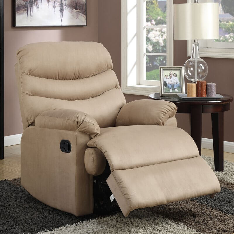 plush vinyl recliner in a reclined position